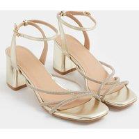 Yours Women's Diamante Asymmetric Block Heels In Wide E Fit in Gold | Size: 7E