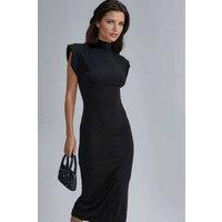 Busem Women's Padded Slit Detailed Midi Dress in Black | Size: Small