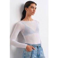 Dilvin Women's Slim Fit Boat Neck Long Sleeve Knit Blouse in White | Size: Large