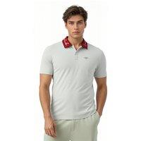 TopLook London Men's Contrast Collar Embroidered Logo Short Sleeve Polo Shirt in Off-White | Size: 3XL