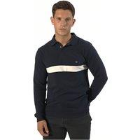 TopLook London Men's Designer Cotton Polo Shirt Long Sleeve with Single Stripe in Navy | Size: Medium