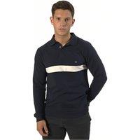TopLook London Men's Designer Cotton Polo Shirt Long Sleeve with Single Stripe in Navy | Size: 2XL