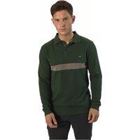 TopLook London Men's Designer Cotton Polo Shirt Long Sleeve with Single Stripe in Dark Green | Size: XS