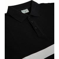 TopLook London Men's Designer Cotton Polo Shirt Long Sleeve with Single Stripe in Black | Size: 2XL