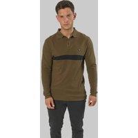 TopLook London Men's Designer Cotton Polo Shirt Long Sleeve with Single Stripe in Olive | Size: Medium