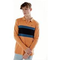 TopLook London Men's Multicolored Stripe Polo Shirt Cotton Long Sleeve Top in Tangerine | Size: 2XL