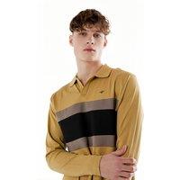 TopLook London Men's Multicolored Stripe Polo Shirt Cotton Long Sleeve Top in Gold | Size: Small