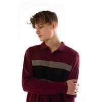 TopLook London Men's Multicolored Stripe Polo Shirt Cotton Long Sleeve Top in Red | Size: Large