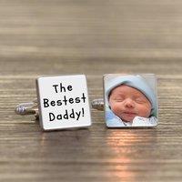 Uniqueful Men's Personalised The Bestest Daddy Photo Upload Silver Finish Cufflinks
