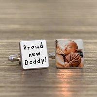 Uniqueful Men's Personalised Proud new Daddy Photo Upload Silver Finish Cufflinks