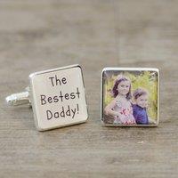 Uniqueful Men's Personalised The Bestest Daddy Photo Upload Silver Finish Cufflinks