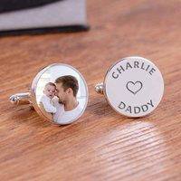 Uniqueful Men's Personalised Loves Daddy Photo Upload Silver Finish Cufflinks for Dad