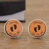Uniqueful Men's Personalised New Daddy Cherry Wood Cufflinks New Baby Gift in Silver