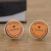 Uniqueful Men's Personalised Daddy Cherry Wood Cufflinks for Dad Fathers Day in Silver