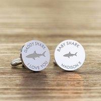 Uniqueful Men's Personalised Daddy Shark Silver Finish Cufflinks for Dad Father's Day