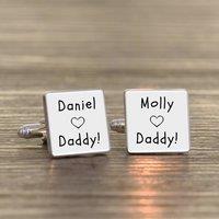 Uniqueful Men's Personalised Loves Daddy Silver Finish Cufflinks for Dad Father's Day