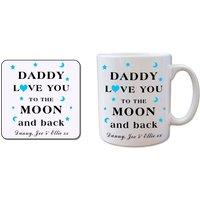 Uniqueful Men's Personalised Daddy Love You To The Moon Mug & Coaster Set for Dad in White