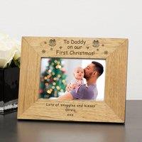 Uniqueful Men's Personalised To Daddy On Our First Christmas Wood Frame 7 x 5 in Brown