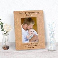Uniqueful Men's Personalised Happy 1st Fathers Day Wood Picture Frame 7 x 5 for Dad in Brown