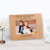 Uniqueful Men's Personalised Our Hearts Belong to Daddy Wood Picture Frame in Brown