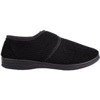 ABSOLUTE FOOTWEAR Men's Mens Slip On Touch & Close Stripe Corded Winter Slipper in Black | Size: 8