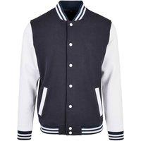 Build Your Brand Men's Basic Contrast Varsity Jacket in Navy | Size: Small