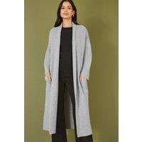 Yumi Women's Grey Knitted Maxi Cardigan With Pockets | Size: Medium