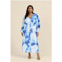FASHION-SZN Women's Curve Tie Dye Button Front Midi Dress in Blue | Size: 24