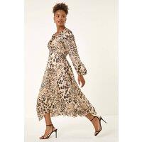 Roman Women's Animal Print Twist Front Dress in Natural | Size: 18