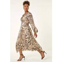 Roman Women's Animal Print Twist Front Dress in Natural | Size: 16