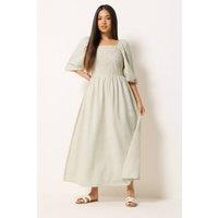 M&Co Women's Petite Short Sleeve Embroidered Trim Maxi Dress in Natural | Size: 12