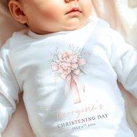 Aye Do Gifts Girl's Personalised Pink Christening Day Babygrow | Gift UK in White | Size: 6-12 m