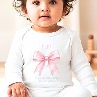 Aye Do Gifts Girl's Personalised Pink Bow Christening Day Babygrow | Gift UK in White | Size: Newborn
