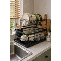 Garden Sanctuary 2-Tier Metal Kitchen Dish Drainer Rack in Black