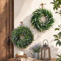 Garden Sanctuary 30CM Round Artificial Lavender Hanging Wreath for Decoration in Purple