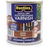 Rustins Quick Dry Polyurethane Varnish Satin Teak 500ml Durable Water-Based Vn in Brown