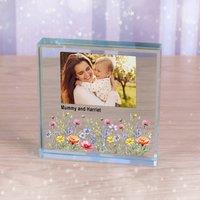 Uniqueful Personalised Floral Photo Upload Glass Token for Mum in Clear