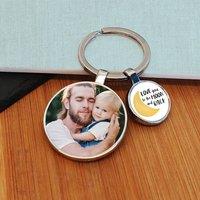 Uniqueful Personalised Moon & Back Charm Photo Upload Key Ring Family Gift in Silver