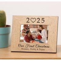 Uniqueful Personalised Our First Christmas Wood Picture Frame Family Gift in Brown