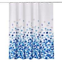 Neel Blue Blue Petals Polyester Shower Curtain, Water-Resistant Bathroom Curtains With 12 Hooks - 180x200cm | Size: 180 cm width x 200 cm drop