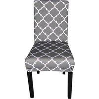 Neel Blue Short Spandex Dining Chair Cover, Slipcover, Trellis Pattern - Grey