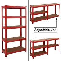 House of Home Garage Racking 5 Tier Shelving Unit Boltless Heavy Duty Metal Shelf Shed Storage Red