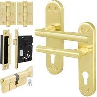 AFIT T-Bar Satin Brass Euro Thumbturn Cylinder Lock Set Hinges in Gold | Size: 150mm x 150mm