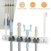 NESTLUNE Over the Door Broom Holder Wood Mop & Broom Organizer in White | Size: 10000mm x 520mm