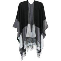 Sarta Women's Black Grey Tasselled Poncho Shawl One Size