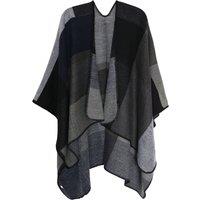 Sarta Women's Grey Colour Block Poncho Shawl One Size