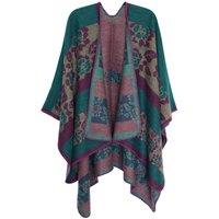 Sarta Women's Teal Floral Poncho Shawl One Size