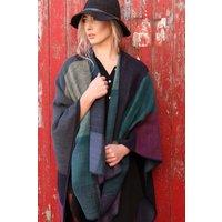 Sarta Women's Teal Colour Block Poncho Shawl One Size