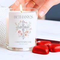 Aye Do Gifts Women's Personalised Floral Cross Christening Day Candle Gift Set - UK Gift in White
