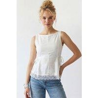 MixRay Women's Sleeveless Poplin Blouse With Tie Closure in White | Size: Small